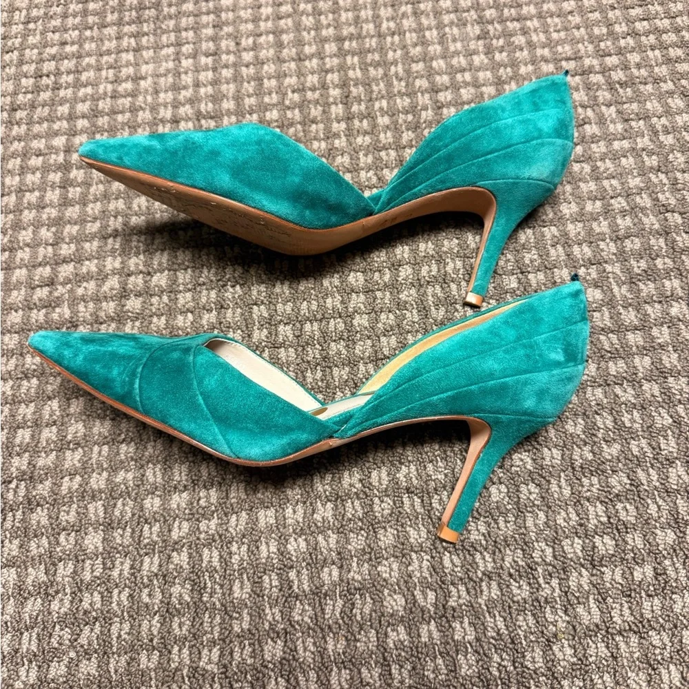 Boden Beautiful Green (Teal) Suede Heels - Like New sz 40.5 - Picture 2 of 6